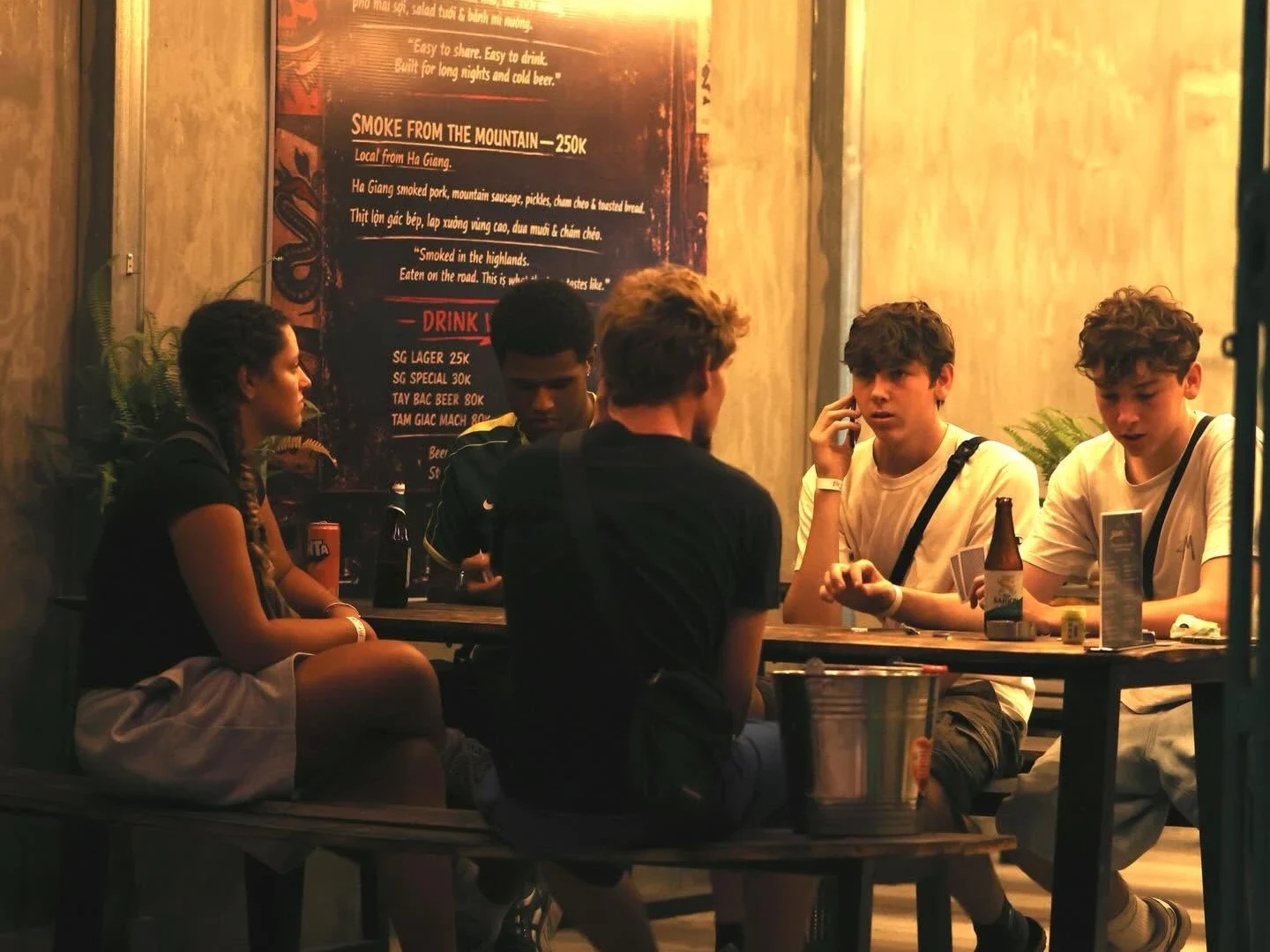 Relaxed underground beer atmosphere after dark